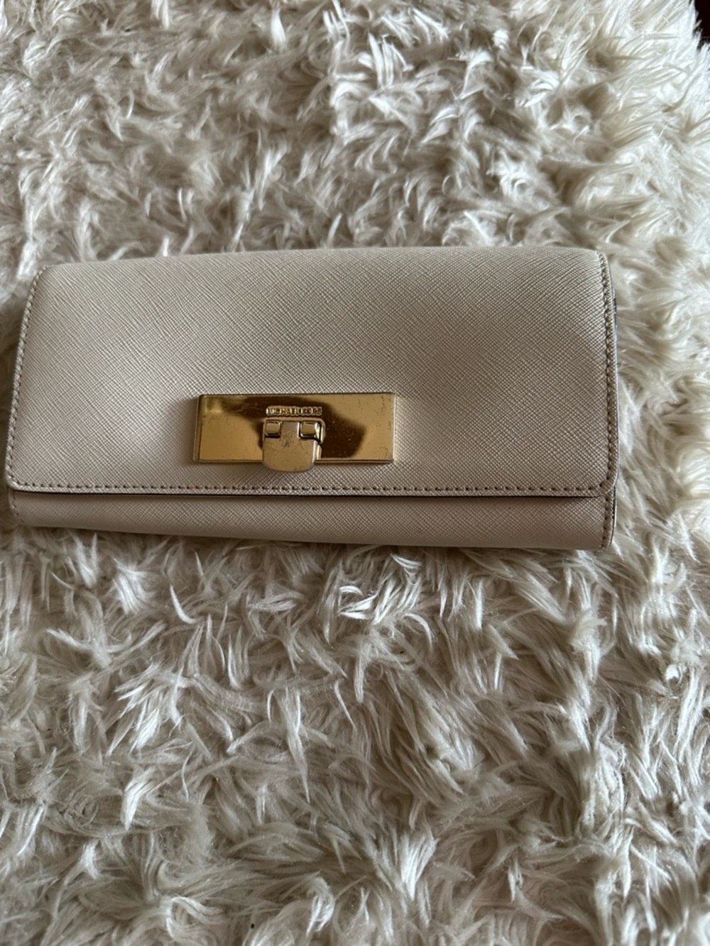 Michael Kors Beige Saffiano Leather Wallet with Gold Plate